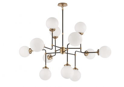 Pakabinamas šviestuvas - Bistro Medium Chandelier ( baltas matinis stiklas, juoda sendinta bronza) - S 5022HAB-WG